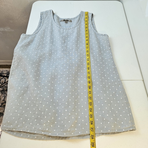 FLAX 100% Linen Polka Dot Tank Top Womens Oversized Small Light Gray Minimalist - Picture 7 of 7